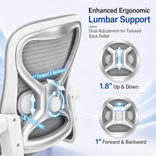 Ergonomic Home Office Chair, 4-Way Lumbar, Thick Cushion, 330LBS (Gray/Finish Silver) - Image 3