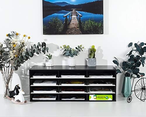 PAG-Mass Mail Sorter Organizer, Wood Countertop Literature Organizer, Student Mailbox for Classroom, Desktop Bill Paper Organizer for Office Home School, 12 Compartments, Black&White - Image 3