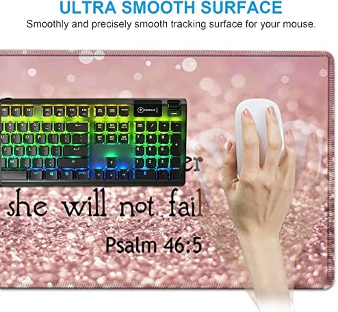 Large Mouse Pad, Desk Mat, Keyboard Pad+ Ergonomic Keyboard Wrist Rest Set,Extended Laptop Protector Writing Mat for Home Office Desktop, Psalm 46:5 Pink Gaming Mouse Pad Office Desk Pad Wrist Rest - Image 5