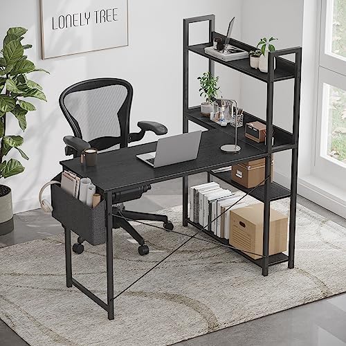 Treesland 55 Inch Small L Shaped Desk, Corner Desk with Bookshelf, Home Office Desk, Writing Study Desk for Bedroom, Black - Image 7
