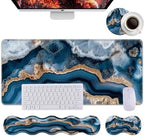 Keyboard Wrist Rest+Mouse Wrist Pad+Desk Pad Set,Memory Foam Ergonomic Easy Typing Pain Relief for Computer Laptop Office Home - Blue Marble by DSRGRGFDJ