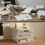 4-Tier Mesh Desk Organizer and Accessories with Drawer Wooden Top Desktop Organizers Letter Tray Paper Organizer File Holder for Home Office School White - Image 4