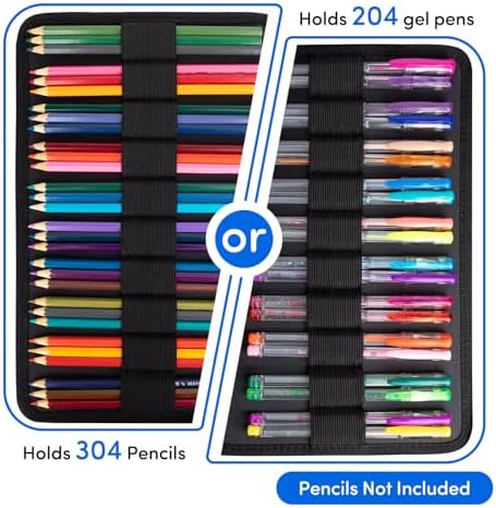 YOUSHARES 300 Slots Color Pencil Case - Pencil Holder with Handy Wrap & Zipper, Multilayer Holder for Prismacolor Colored Pencils & Gel Pen (Sunflower) - Image 3