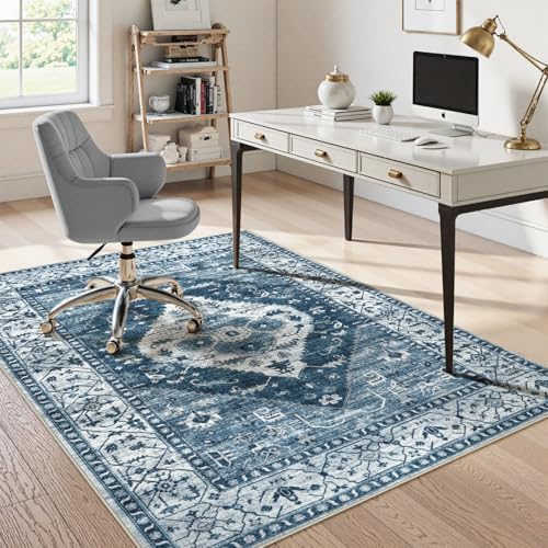 Anidaroel 5x7 Chair Mat for Hardwood Floor, Desk Mat for Chair, Office Floor Mat, Anti-Slip Rolling Chair Mat for Hardwood, Low Pile Carpet Protector Floor Mat, Blue by Anidaroel