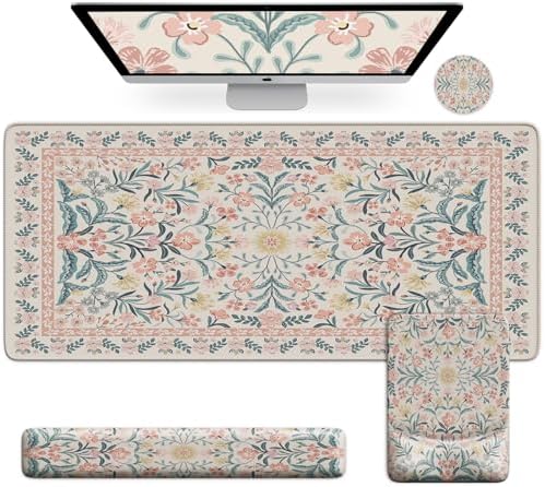 iCasso Mouse Pad with Wrist Rest, Ergonomic Large Desk Mat Set, Pink by iCasso