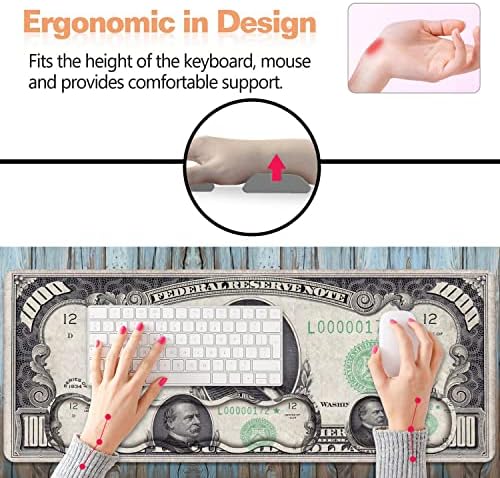 Ergonomic Keyboard Wrist Rest and Mouse Pad Wrist Rest Set, Large XXL Gaming Mousepad 31.5"x 11.8", Memory Foam, Easy Typing Pain Relief, Multifunctional Desk Mat for Office & Home, 1000 Dollar Bill - Image 6