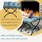 15" Upholstered Folding Foot Rest Stool with Foldable Metal Frame Blue - Image 3