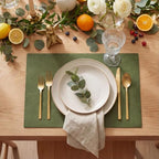 Artoid Mode Olive Green Faux Leather Placemats Set of 8, 12x18 Inch Waterproof Wipeable Heat Resistant Vinyl Place Mats, Reversible Table Mats for Kitchen Dining Decor - Image 2