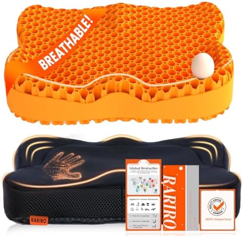 Breathable Honeycomb Gel Seat Cushion, Pressure Relief Cushion Long Sitting by RARIRO