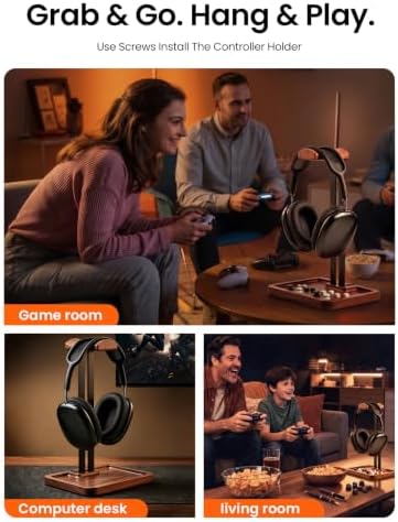 LOXP Wooden Headphone Holder, Solid Stand with Non-Slip and Storage Base - Image 6