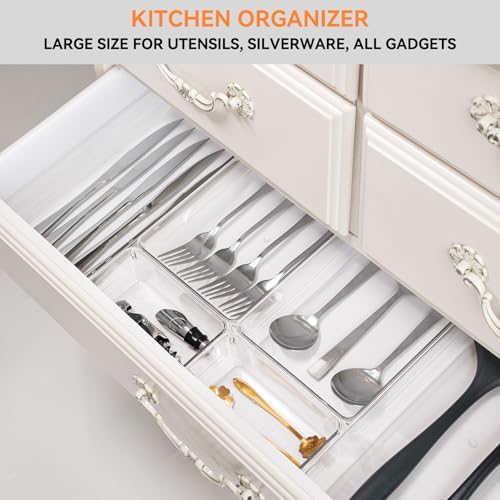 Criusia 8 Pack Drawer Organizer for Kitchen Gadgets, Large Clear Plastic Drawer Divider for Kitchen Accessories, Bathroom Organizers and Storage, Home Essentials for Makeup and Vanity Accessories - Image 6