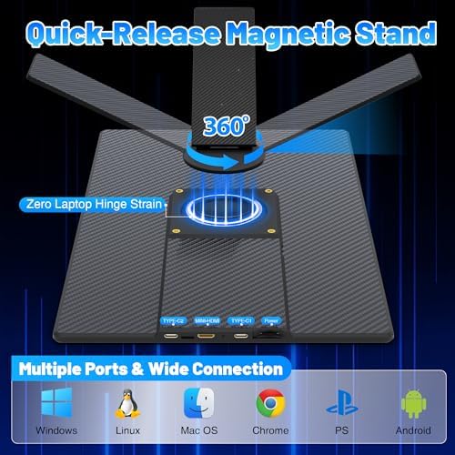 CIDETTY 16" Laptop Screen Extender, 1920x1200 FHD Portable Monitor for Laptop, 360° Magnetic Stand Travel Second Screen for Mac, Windows, Android Phone - Image 3