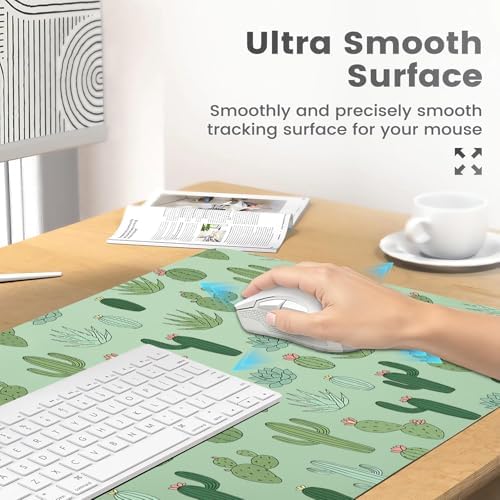 Desert Plant Print Office Desk Mat 31.5" x 15.7" Desktop Mat PU Leather Large Mouse Pad White Mousepad Non-Slip Table Mat for Girls, Women, Home, Work, Computer, and Gaming - Image 4