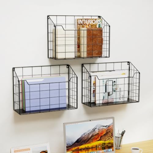Univivi 3 Pack Wall File Organizer Rack 16.5 in Hanging File Holder, Black - Image 4