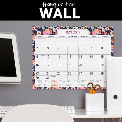 Desk PAD: 22" x 17" Large Print Desk Pad Calendar, APR 2026 - DEC 2027, 21 Months, (Small Navy Floral) - Image 6
