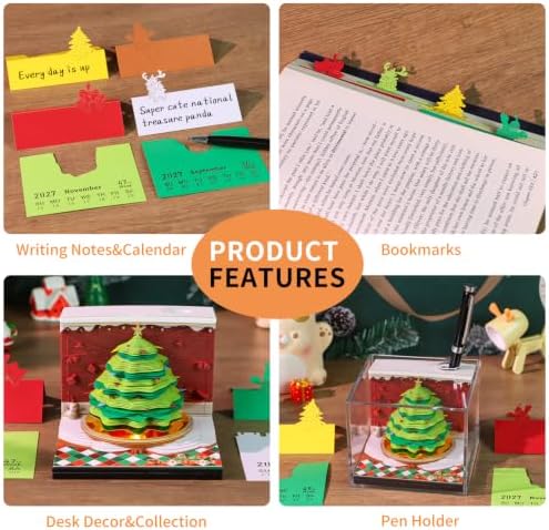 3D Calendar 2027, Tear-Away Desk Calendar, Paper Art Memo Pad, LED Light (Christmas A) - Image 4