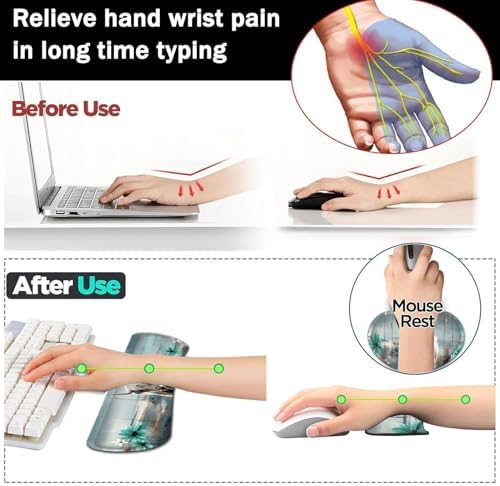 Large Gaming Mouse Pad+ Keyboard Wrist Rest Set, Ergonomics Memory Foam Mouse Mat Wrist Rest Support for Home Office, Waterproof Extended Mousepad 31.5x11.8in, Highland Cow Desk Pad - Image 5