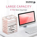 9-Tier Paper Organizer for Desk, Letter Tray with Handles, Pink, 2 Pack - Image 2