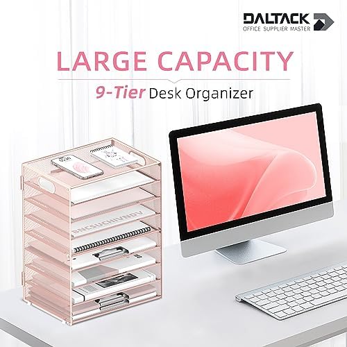 9-Tier Paper Organizer for Desk, Letter Tray with Handles, Pink, 2 Pack - Image 2