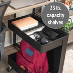 Mind Reader Under Desk Rolling Cart, 2-Tier Steel Utility Organizer, No Assembly Required, 12" L x 20" W x 23.5" H, Black - Image 6