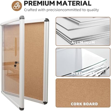 INNOVART 20”x16” Enclosed Bulletin Board, Weatherproof Outdoor Enclosed Cork Board with Swing-Open Locking Door, Aluminum Frame Wall Mounted Display Case for Home, School, Office, Commercial - Image 3