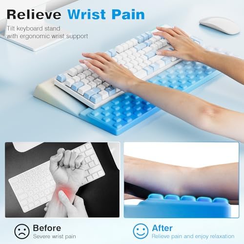 Ospelelf Keyboard Wrist Rest, Ergonomic Memory Foam Wrist Support for Typing & Gaming, Tilted Keyboard Pad, Aesthetic Desk Accessories for Office, Relief for Carpal Tunnel & Wrist Pain, Blue - Image 2