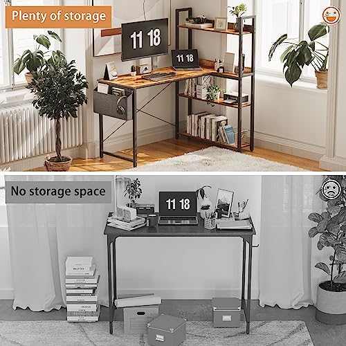 Treesland 55 Inch Computer Desk with Storage Shelves, L Shaped Desk with Storage, Corner Desk with Shelves, Home Office Desks, Bookshelf Desk, Writing Study Desk for Bedroom, Brown - Image 6