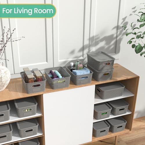 Ohmlove 8 Pack Plastic Storage Baskets with Lids for Organization - Image 4