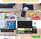 Desktop Glass Whiteboard with Calculator(12 Digit LCD Display) & Ruler Marker,Tilted Notepad Computer Keyboard Stand with Black Dry Erase Board Surface, Desk Organizers with Accessories,Black - Image 4