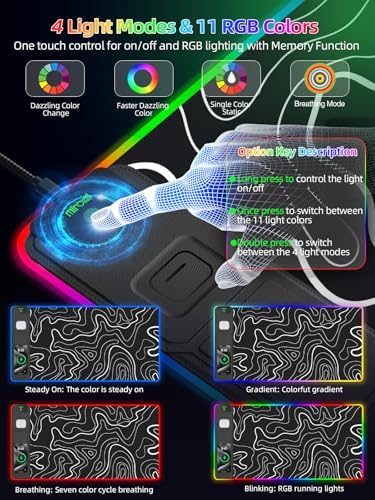Mouse Pad with Foldable Phone Holder & Wireless Charger, XXL RGB Gaming Mousepad 31.5"x15.8" Large Desk Mat for Keyboard, 11 Colors 5 Modes - Image 4