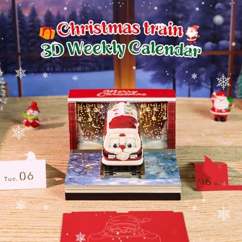 3D Calendar 2027, Unique 3D Memo Pad Tear Away Time Piece Calendar, Fun DIY Paper Carving Art 3D Desk Calendar Notepad Gift for Christmas, New Year (Christmas Train) - Image 2