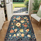 DUKINO 3x4 Area Rug, Floral Washable Rug for Kitchen Non Slip, Navy Blue - Image 2