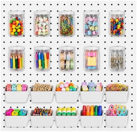 20PCS Pegboard Organizer Accessories, 10 Clear PET Jars with Lids & 10 Open ABS Bins, Fits 1/8” & 1/4” Pegboards, Wall Organizer Set for Garage, Workshop, Craft Room, Office & Home by LianRippleLian