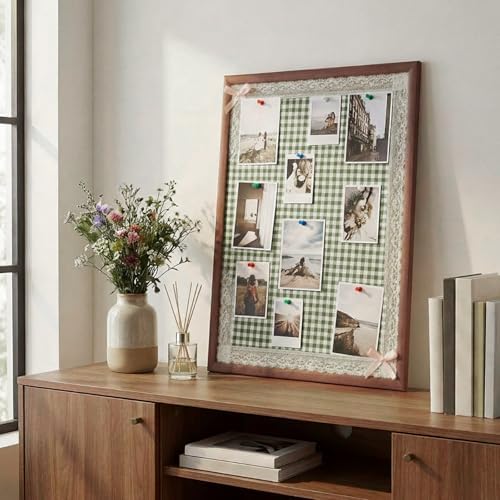 Leinuosen 17" x 23" Cork Bulletin Board, Green Gingham, Wood Frame - Image 4