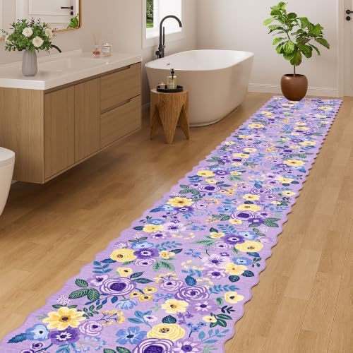 DUKINO 2x14 Hallway Runner Rug, Floral Washable Rug for Kitchen, Purple - Image 3