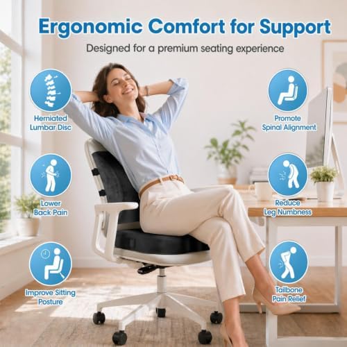 CloudBliss Ergonomic Seat Cushion & Lumbar Support Pillow Set, Grey, XL - Image 2