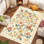DUKINO 8x10 Area Rug, Floral Washable Living Room Rug Non Slip Beige Yellow - Image 3