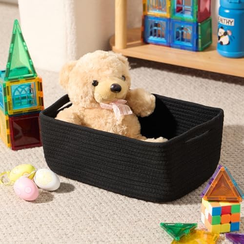 MiniArk Small Storage Baskets for Organizing | Closet Organizer Bins | Shelf Toy Basket | Woven Rope Baskets | Cube Decorative Box | Shallow Basket | 13x8.5x5.1” | 4 Packs Black - Image 4