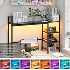 HavenlyYouth Desk Shelf with LED Light Strip, 3-Tier Storage Desktop Organizer Shelf, 38.6" Wood Desktop Bookshelf for Computer Monitor, Desk Hutch for Home Office Dorm, Black - Image 5