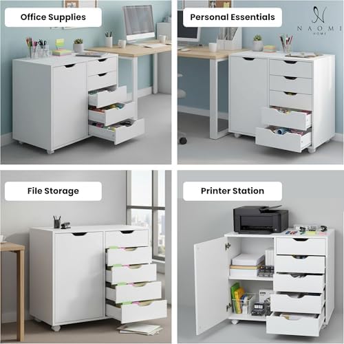 Naomi Home Amy 5-Drawer Rolling Office File Cabinet - White - Image 7