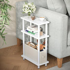 Apicizon Narrow Side Table with Fabric Basket, 3-Tier End Table, White by APICIZON