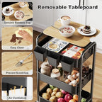 3 Tier Storage Rolling Cart with Wood Table Top on Lockable Wheels（Black） - Image 7