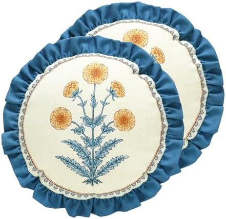 ISAENNE Linen Round Throw Pillow Cover,Set of 2,Diameter 16"-Estevan D by Isaennehomedecoration