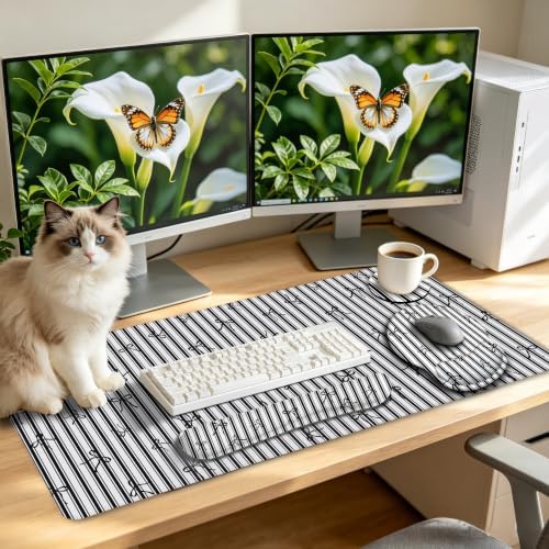 LIMKRIAN Black Striped Ergonomic Large Desk Mat Set with Wrist Rest - Image 3