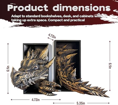 Dragon Bookshelf Decor,Dragon Bookends,Gothic Fantasy Bookends - Image 2