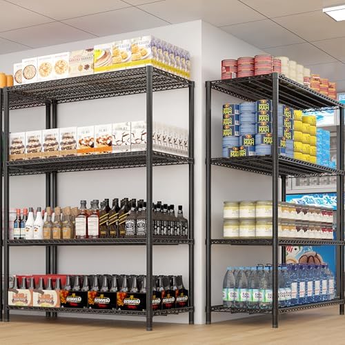 4 Tier Storage Racks Shelving, Heavy Steel Pantry Shelves, Adjustable Wire Shelving Rack with Wheels, Suitable for Garage, Kitchens, Bathroom, Offices, 55" W x 23.6" D x 75.6" H, Black - Image 2