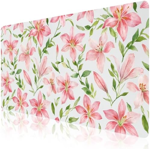 Watercolor Lily Office Desk Mat 31.5" x 15.7" Desktop Mat PU Leather Large Mouse Pad White Mousepad Non-Slip Table Mat for Girls, Women, Home, Work, Computer, and Gaming by Unknown