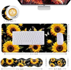 Mouse Pad,Large Desk Mat Set, 4in1 XL Mousepad + Keyboard Wrist Rest+Mouse Wrist Rest+Coaster with Ergonomic Desk Pad for Home Office Table Computer Cover -Sunflower Butterfly - Image 6