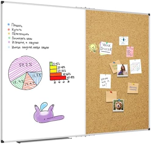 XBoard Magnetic White Board and Bulletin Corkboard Combination, 60 x 48 Inch Foldable Dry Erase & Cork Combo Board for wall with Aluminum Frame, 5' x 4' Notice Memo Board Pin Vision Board by XBoard