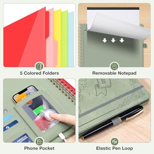 Ospelelf Leather Clipboard with Storage, Spiral Clipboard Folio for Letter Size with Phone Pocket, Zipper Pouch and 5 Dividers, Portfolio Organizer for Office, School Sunflower - Image 4